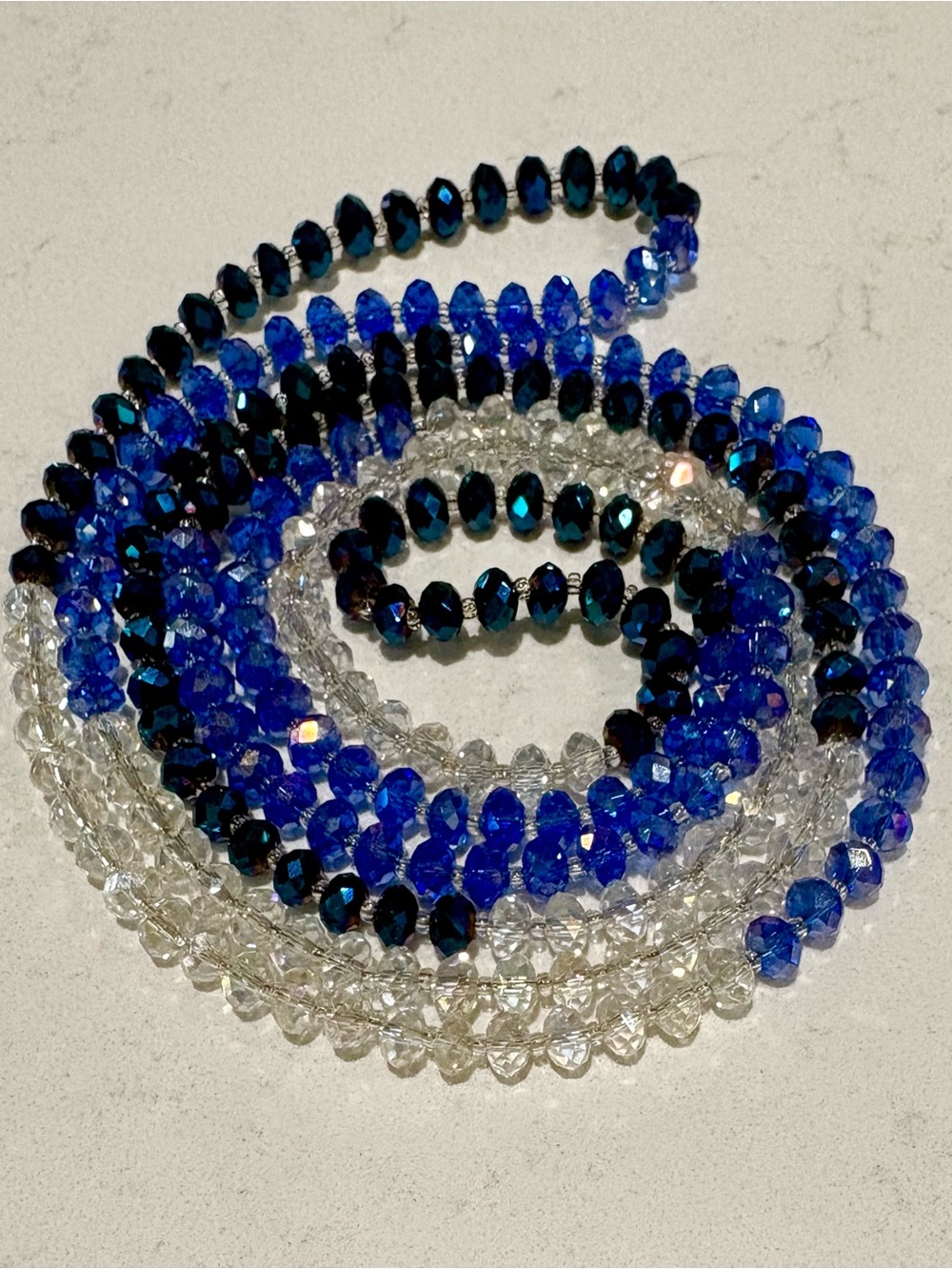 52” Austrian Crystal Faceted Blue Ombre Long Necklace Clear Cobalt Peacock